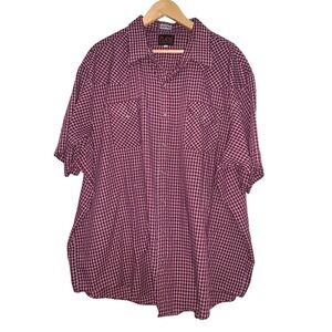 Plains Western Wear Big Man Short Sleeve Red Plaid Snap Button Shirt 3X